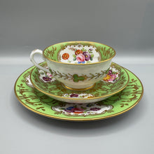 Load image into Gallery viewer, Rockingham Porcelain Green Floral Cup Saucer and Tea Plate Trio - C.1830