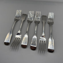 Load image into Gallery viewer, Six Georgian Fiddleback Silver Dinner Forks - Exeter 1806