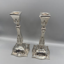 Load image into Gallery viewer, Pair of Art Nouveau Sterling Silver Candlesticks - J&J Maxfield - 20cm