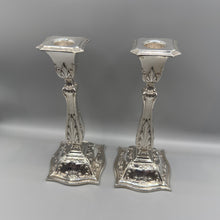 Load image into Gallery viewer, Pair of Art Nouveau Sterling Silver Candlesticks - J&J Maxfield - 20cm