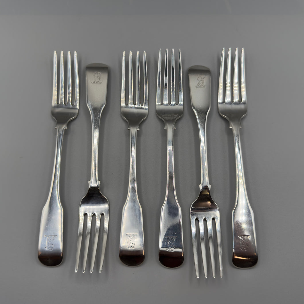 Six Georgian Fiddleback Silver Dinner Forks - Exeter 1806