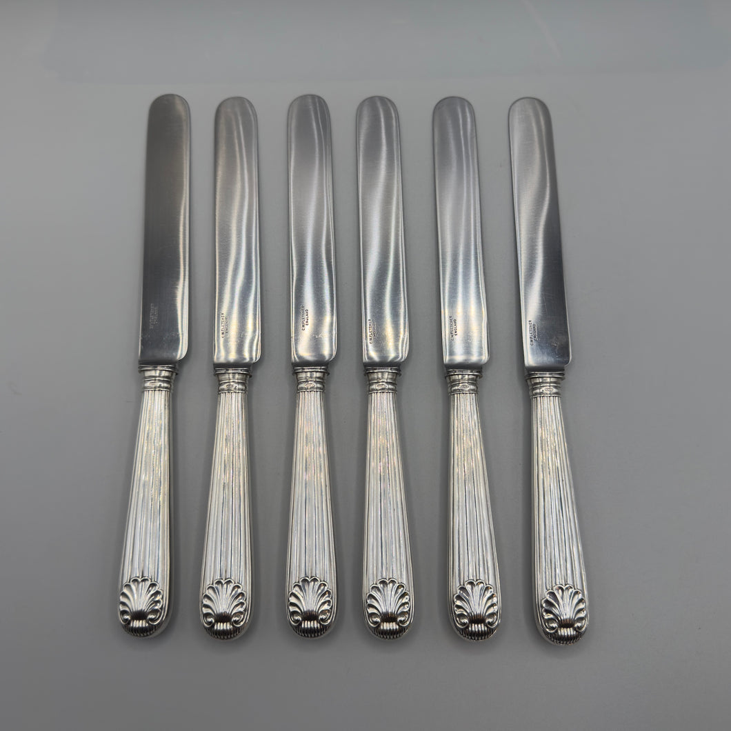 Six Silver Reed and Shell Design Dinner Knives - C.W. Fletcher Sheffield 1939