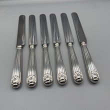 Load image into Gallery viewer, Six Silver Reed and Shell Design Dinner Knives - C.W. Fletcher Sheffield 1939
