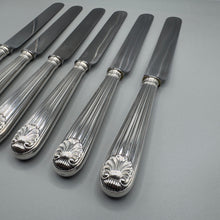 Load image into Gallery viewer, Six Silver Reed and Shell Design Dinner Knives - C.W. Fletcher Sheffield 1939
