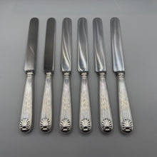 Load image into Gallery viewer, Six Silver Reed and Shell Design Dinner Knives - C.W. Fletcher Sheffield 1939
