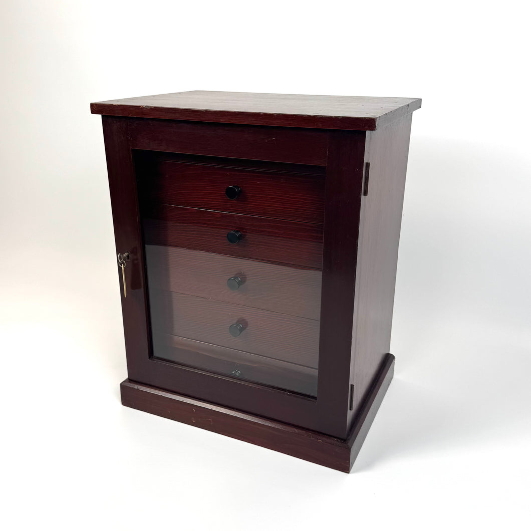 Stained Pine Collectors Cabinet with Glazed Door - C.1920