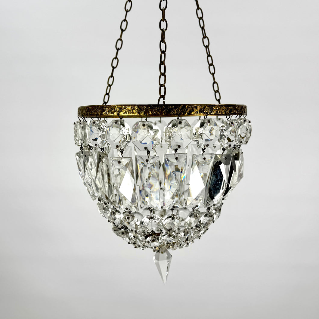 Early 20th Century Cut Glass Bag Lustre Chandelier