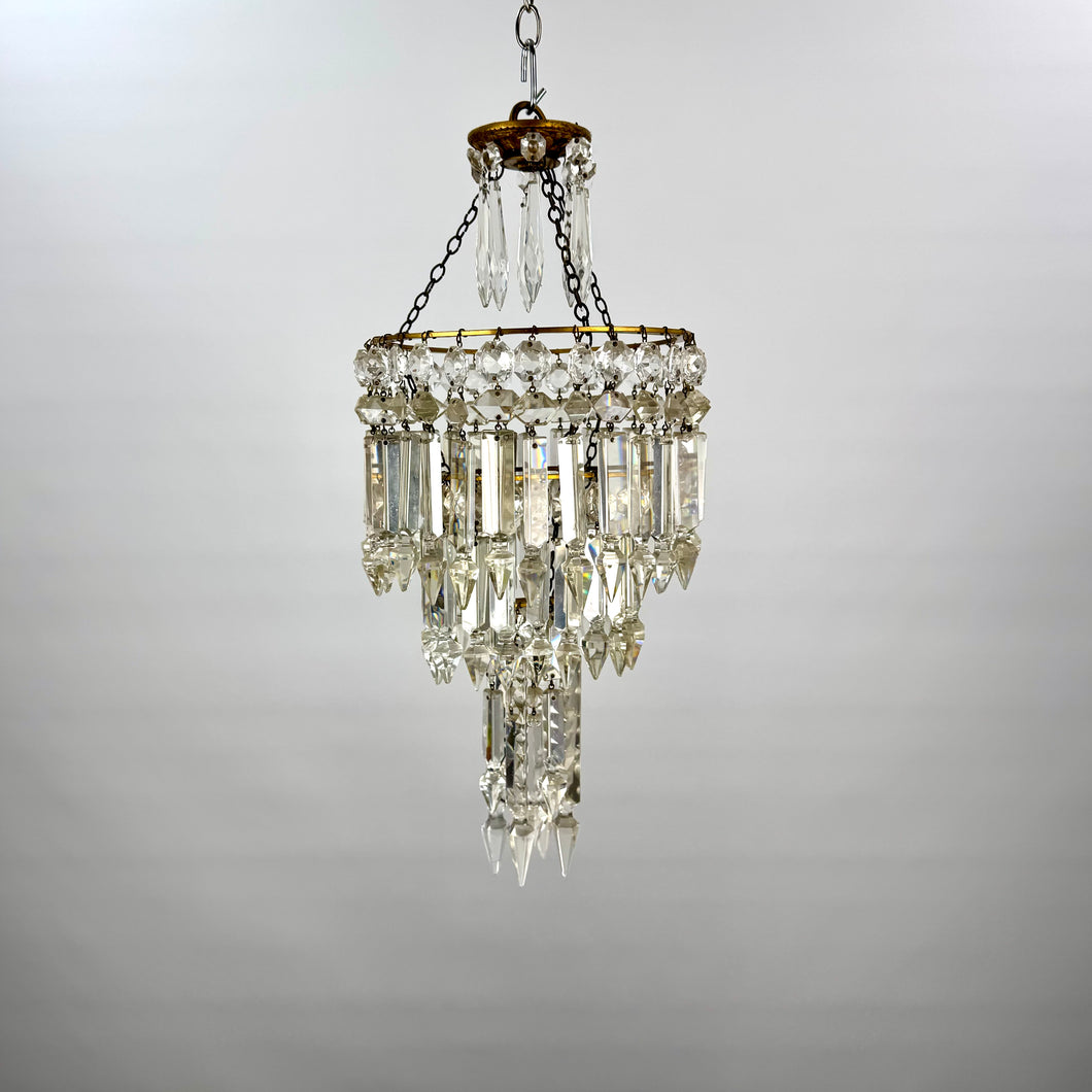 Three Tier Crystal Chandelier with Albert Pendants C.1880