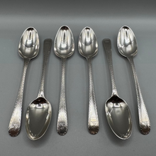 Load image into Gallery viewer, Six George III Silver Bright Cut Teaspoons with Crests - Attributed to Benjamin Cartwright II
