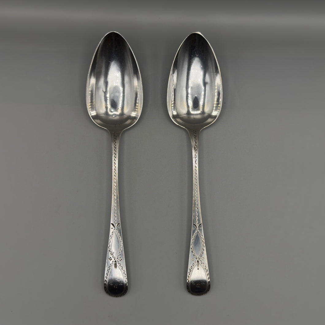 Pair of George III Silver Bright Cut Serving Spoons - Exeter 1804 - Richard Ferris